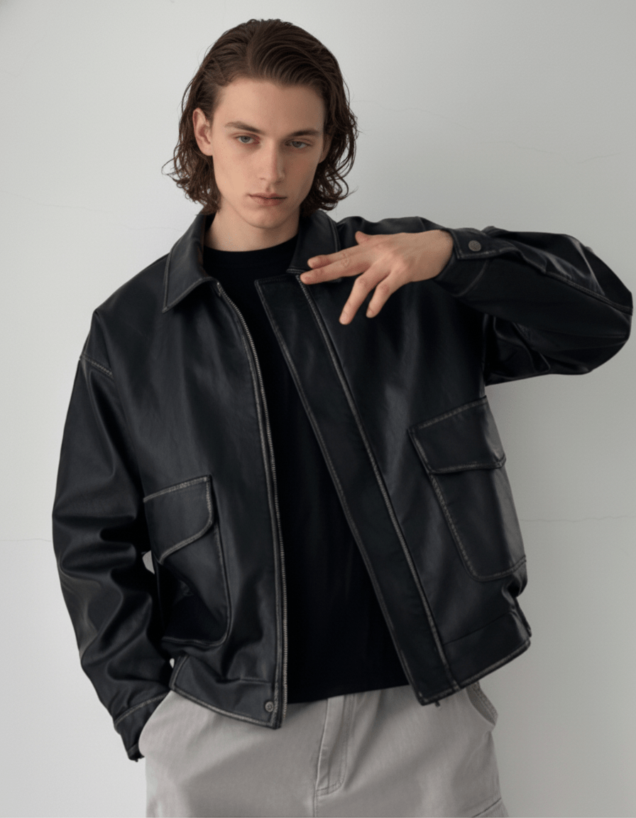 Noir Leather Utility Jacket na2263