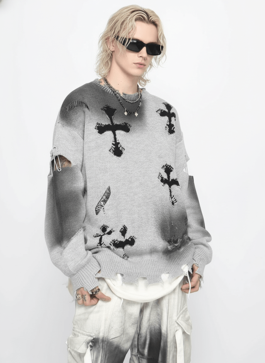 【Mz】high street broken hole cross pin knit na1547