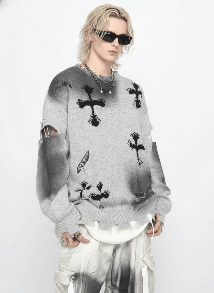 【Mz】high street broken hole cross pin knit na1547