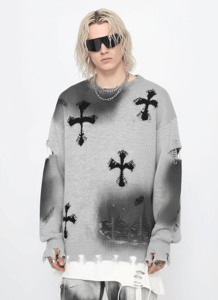 【Mz】high street broken hole cross pin knit na1547