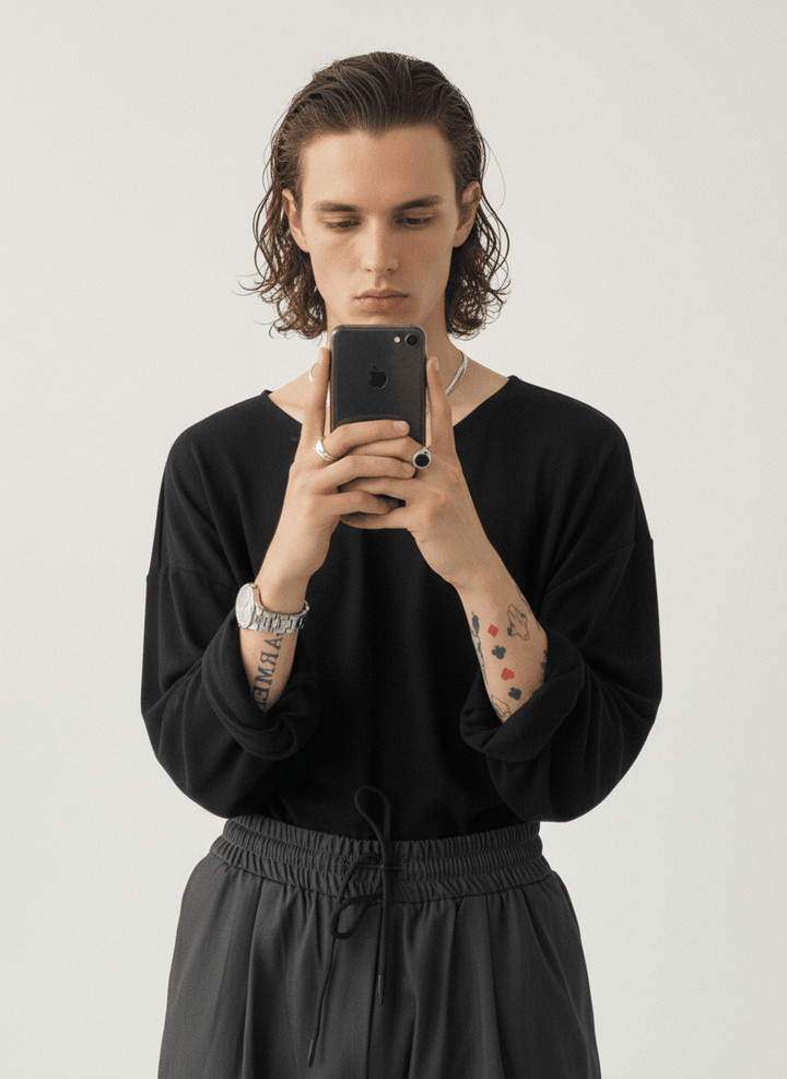 [GENESISBOY] Wool feel fabric high T-shirt NA303