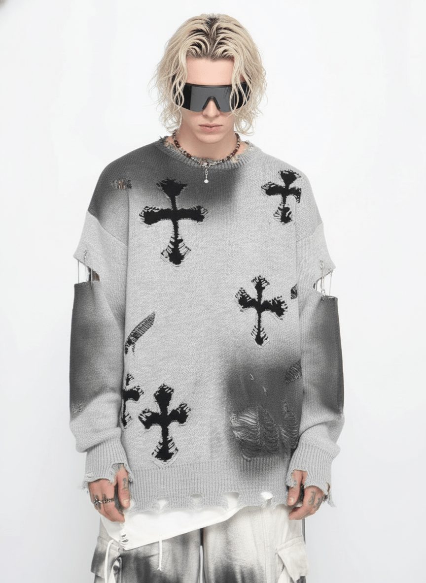 【Mz】high street broken hole cross pin knit na1547