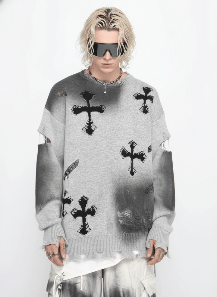 【Mz】high street broken hole cross pin knit na1547