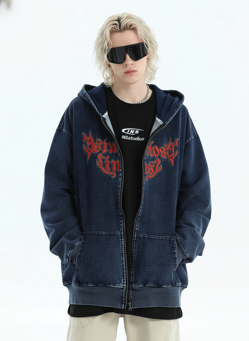 [INSstudios] Gothic Letter LOGO Denim Jacket na1631