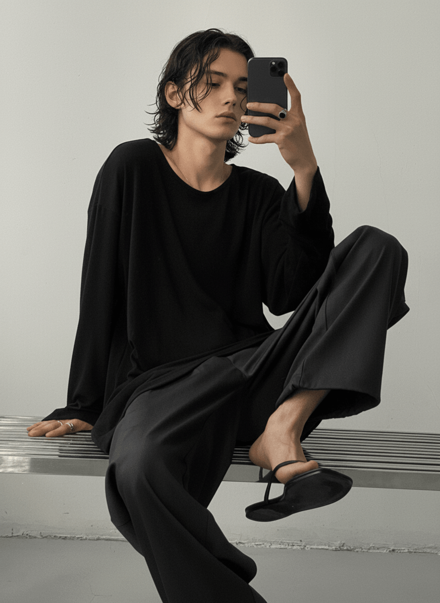 [GENESISBOY] Wool feel fabric high T-shirt NA303