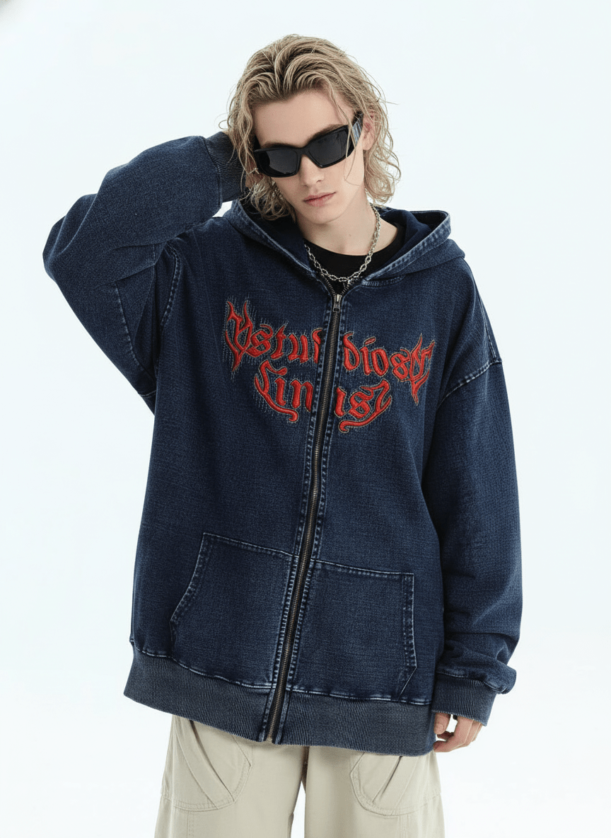 [INSstudios] Gothic Letter LOGO Denim Jacket na1631