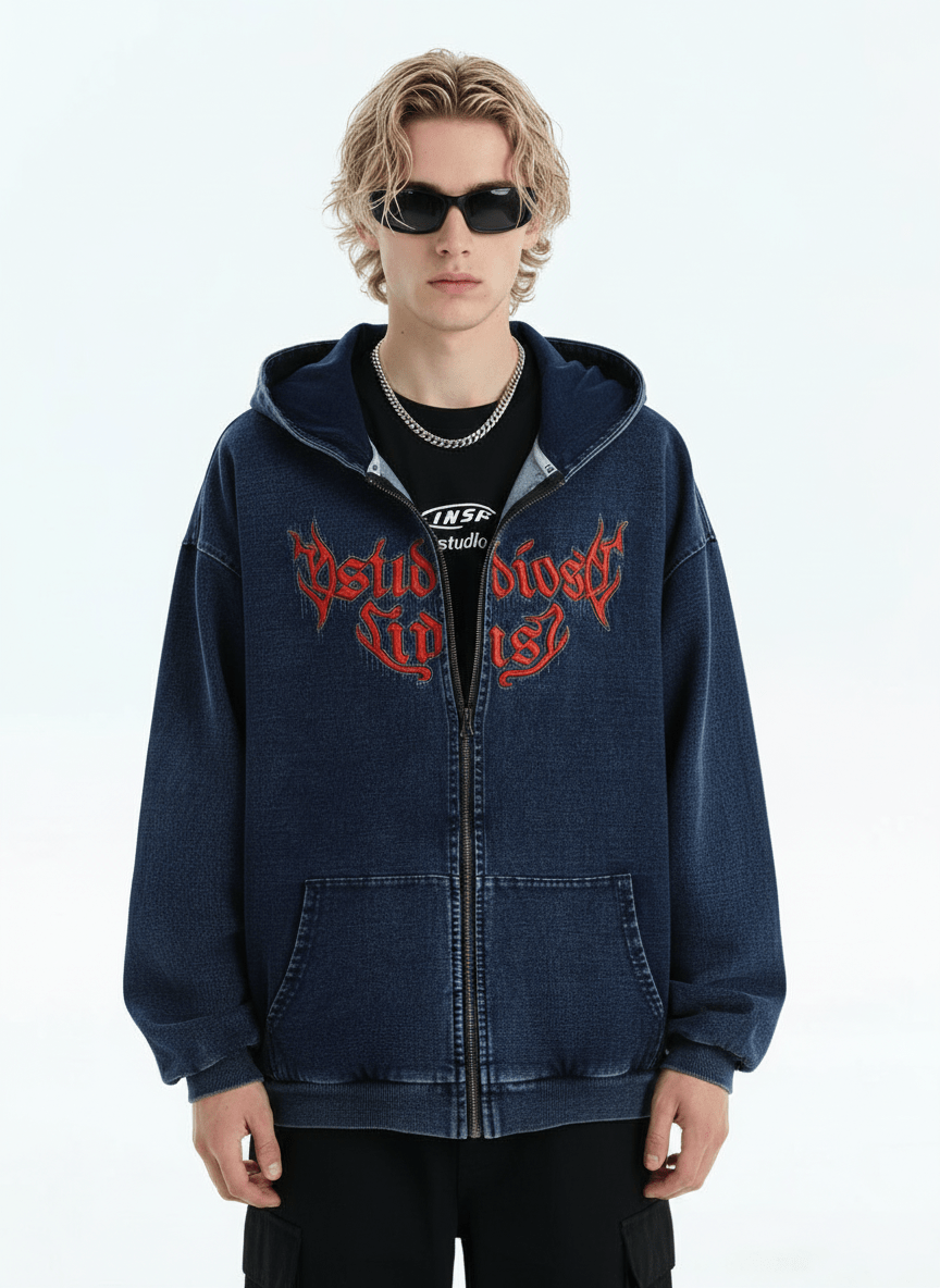 [INSstudios] Gothic Letter LOGO Denim Jacket na1631