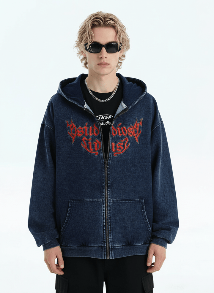 [INSstudios] Gothic Letter LOGO Denim Jacket na1631
