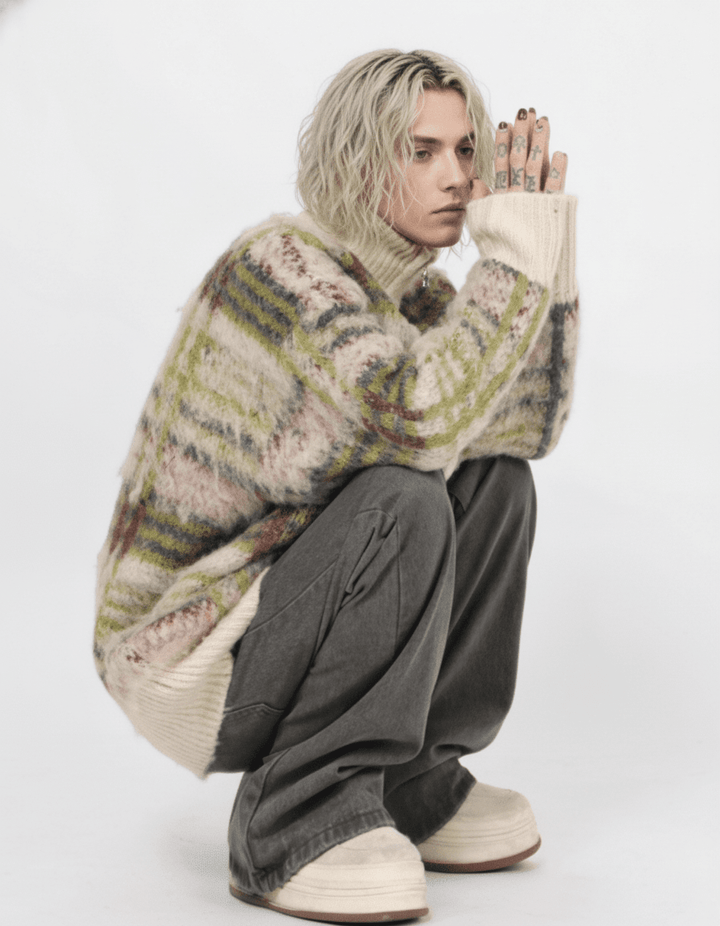 [Mz] striped zipper cardigan sweater knit na1884 