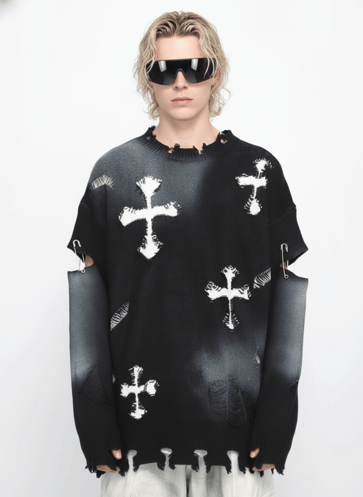【Mz】high street broken hole cross pin knit na1547