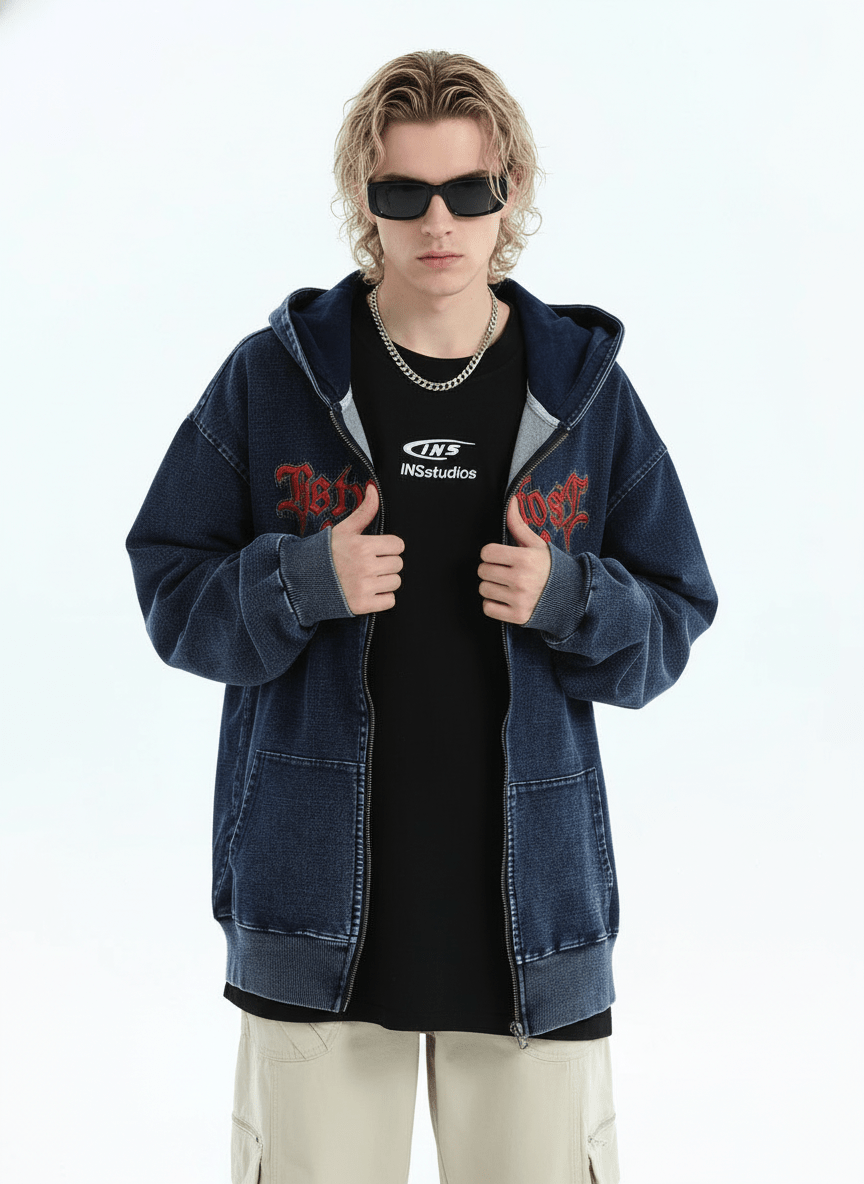 [INSstudios] Gothic Letter LOGO Denim Jacket na1631