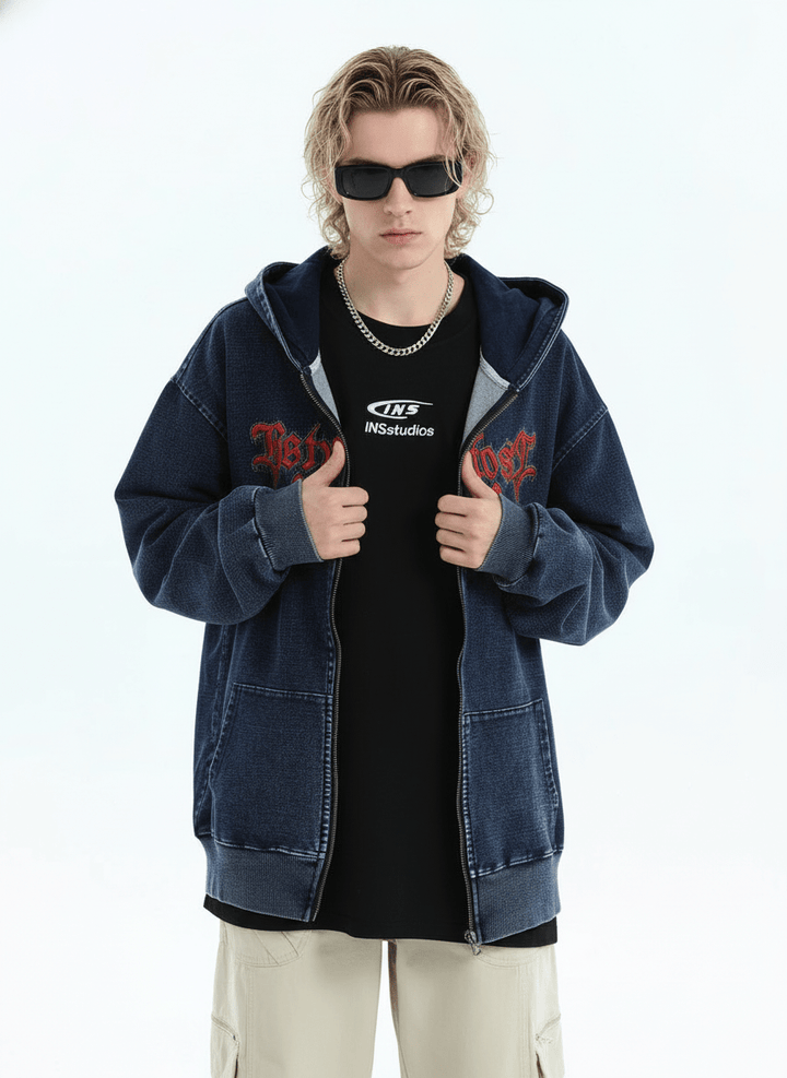 [INSstudios] Gothic Letter LOGO Denim Jacket na1631