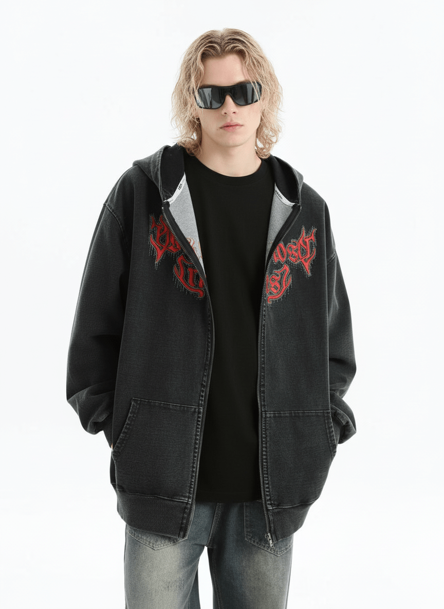 [INSstudios] Gothic Letter LOGO Denim Jacket na1631
