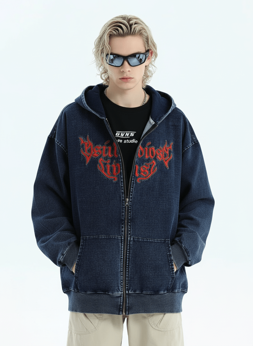 [INSstudios] Gothic Letter LOGO Denim Jacket na1631