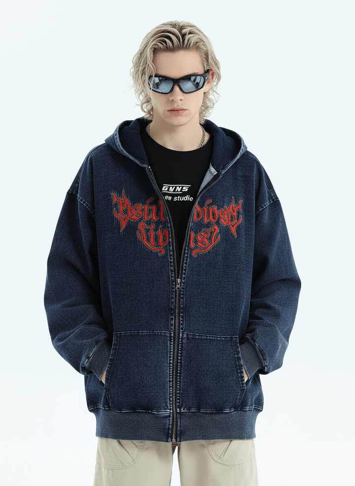 [INSstudios] Gothic Letter LOGO Denim Jacket na1631