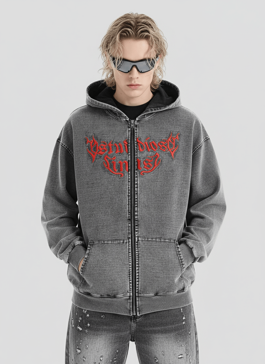 [INSstudios] Gothic Letter LOGO Denim Jacket na1631