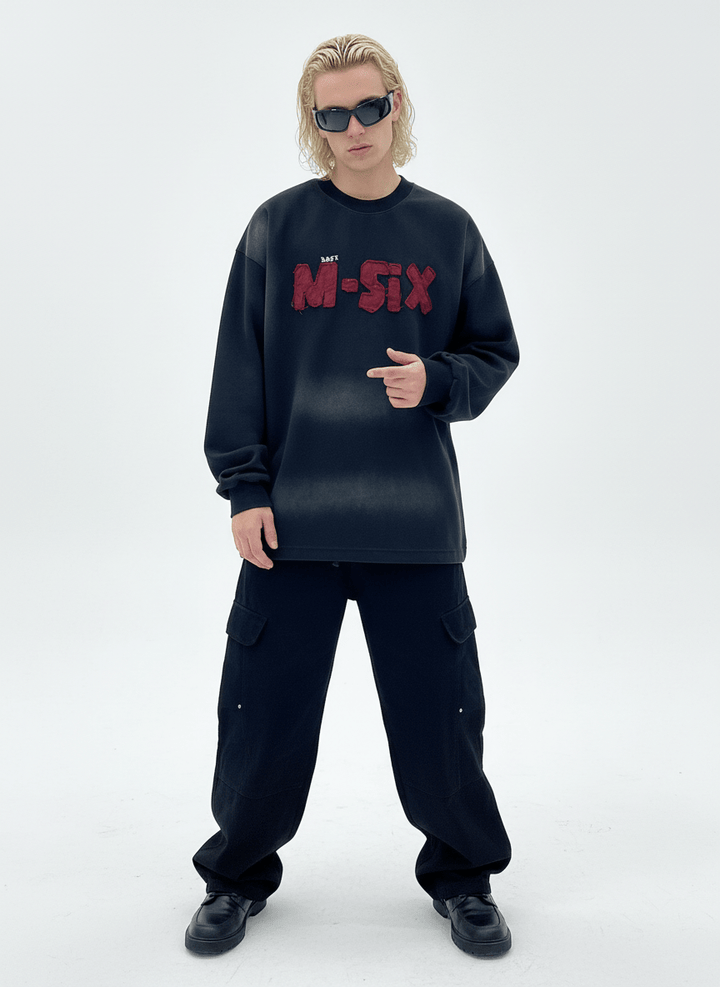 【Nanostudio】M-SIX 프린지 로고 크루넥 스웨트셔츠 na2205