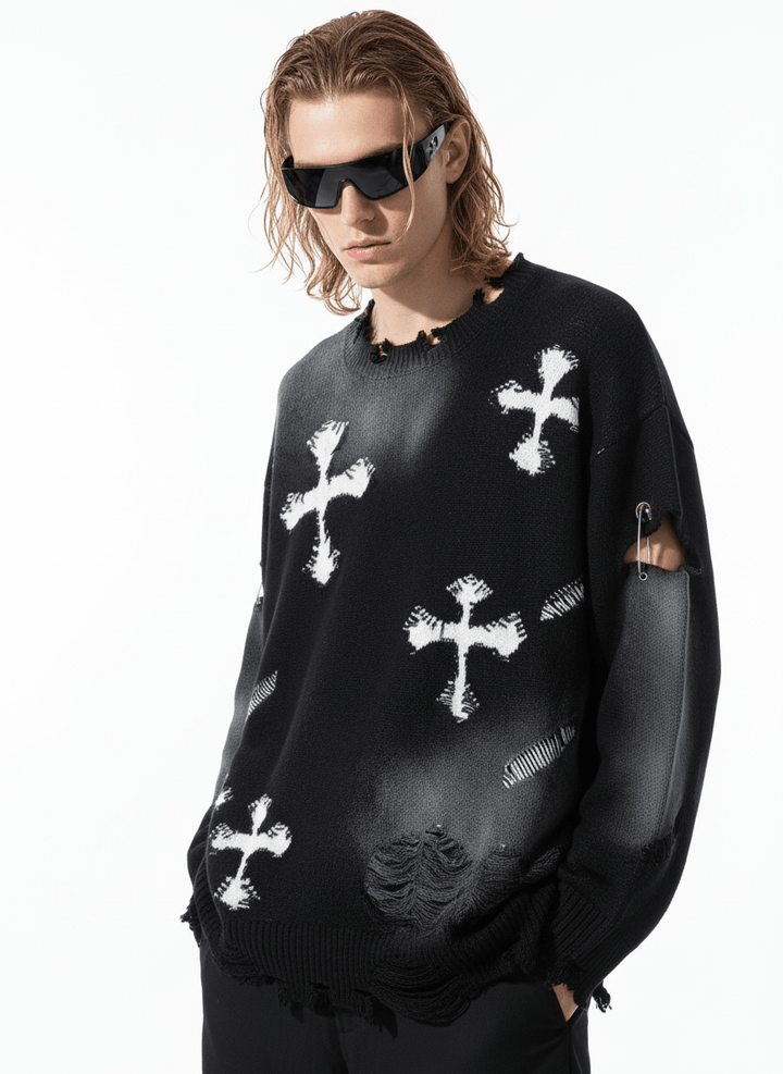【Mz】high street broken hole cross pin knit na1547