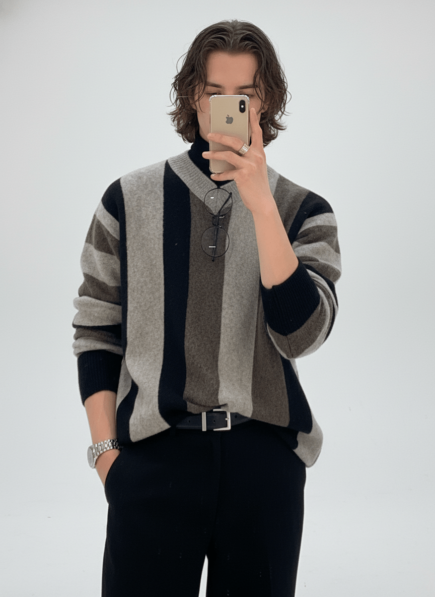 [MRCYC] V 넥 콘트라스트 오버 스웨터 na629 