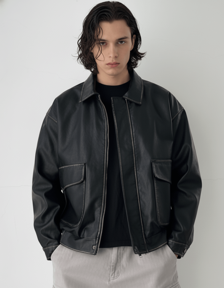 Noir Leather Utility Jacket na2263