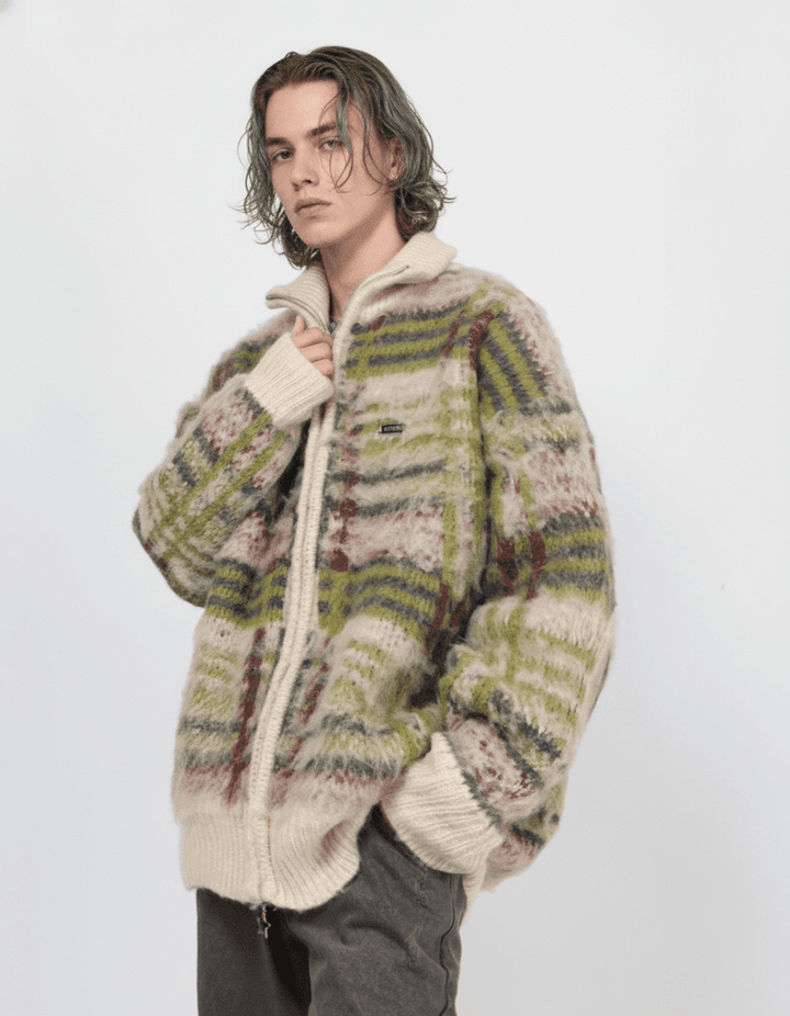 [Mz] striped zipper cardigan sweater knit na1884 