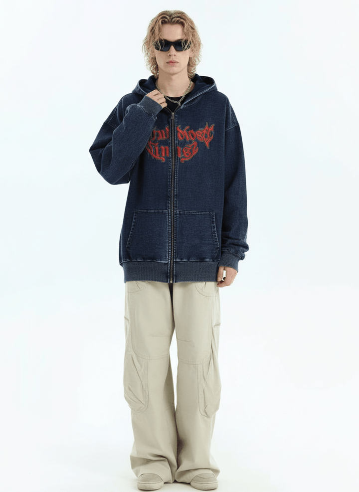 [INSstudios] Gothic Letter LOGO Denim Jacket na1631