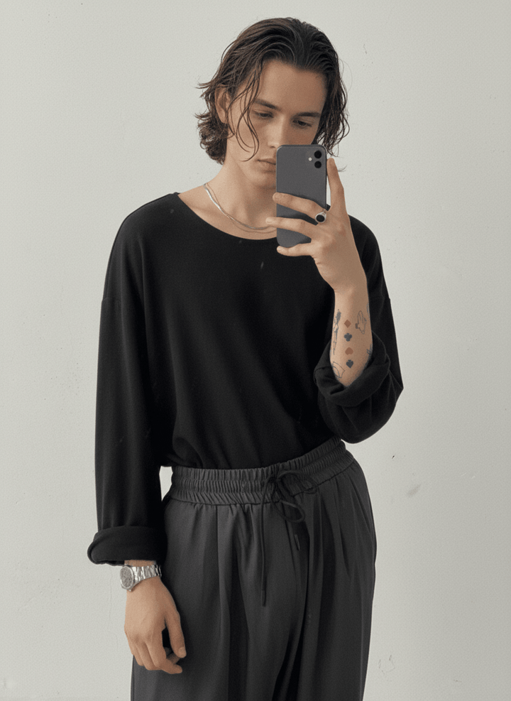 [GENESISBOY] Wool feel fabric high T-shirt NA303