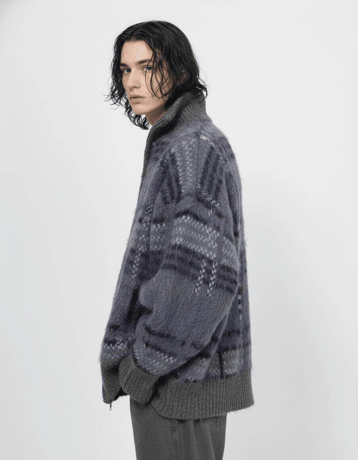 [Mz] striped zipper cardigan sweater knit na1884 