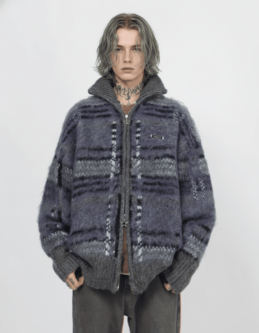 [Mz] striped zipper cardigan sweater knit na1884 