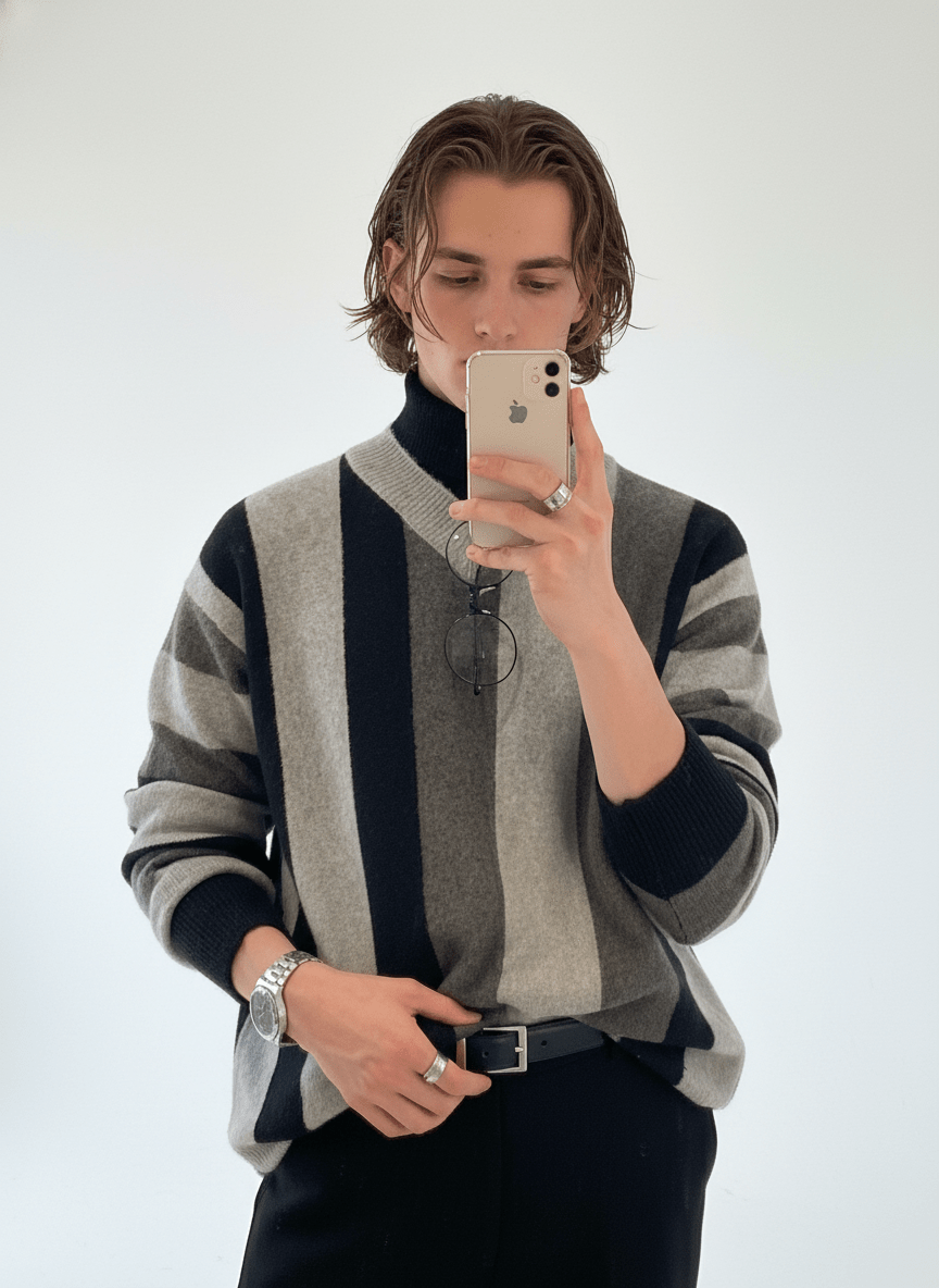 [MRCYC] V 넥 콘트라스트 오버 스웨터 na629 