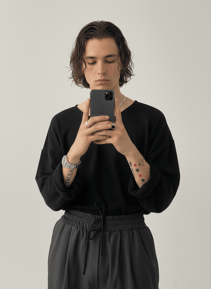 [GENESISBOY] Wool feel fabric high T-shirt NA303