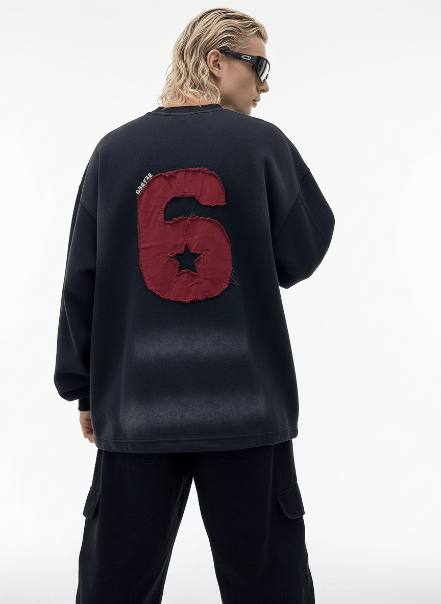 【Nanostudio】M-SIX 프린지 로고 크루넥 스웨트셔츠 na2205