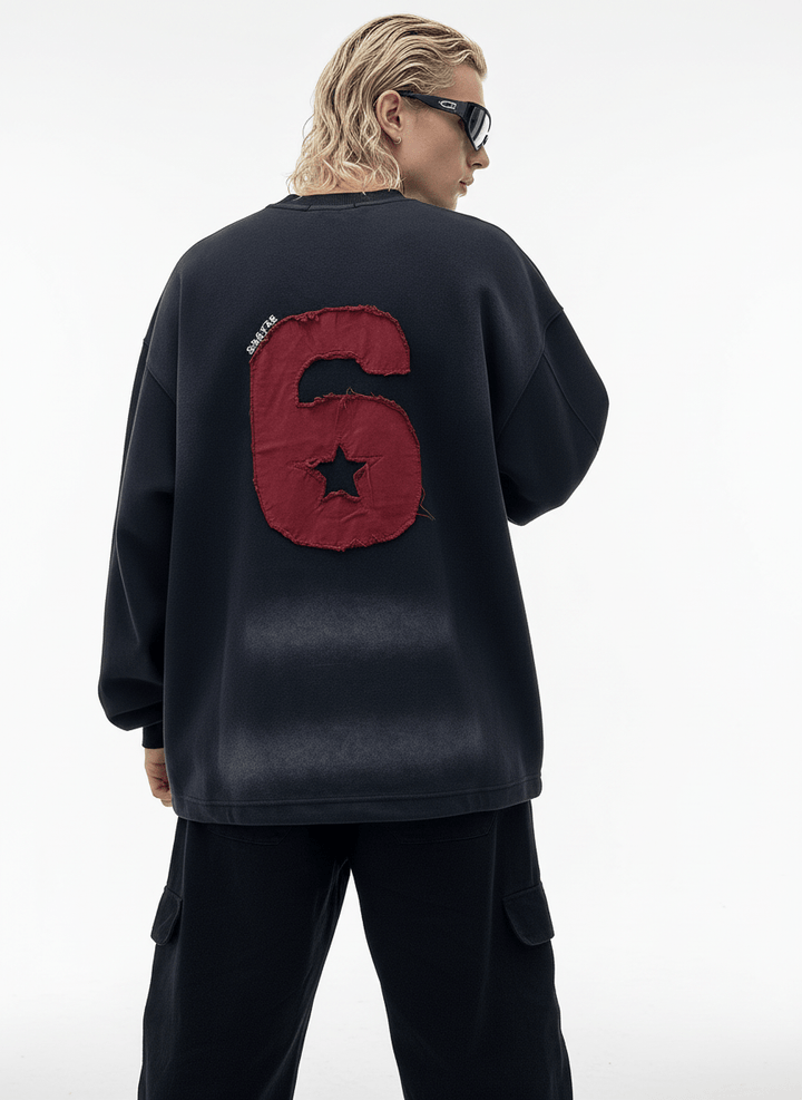 【Nanostudio】M-SIX 프린지 로고 크루넥 스웨트셔츠 na2205