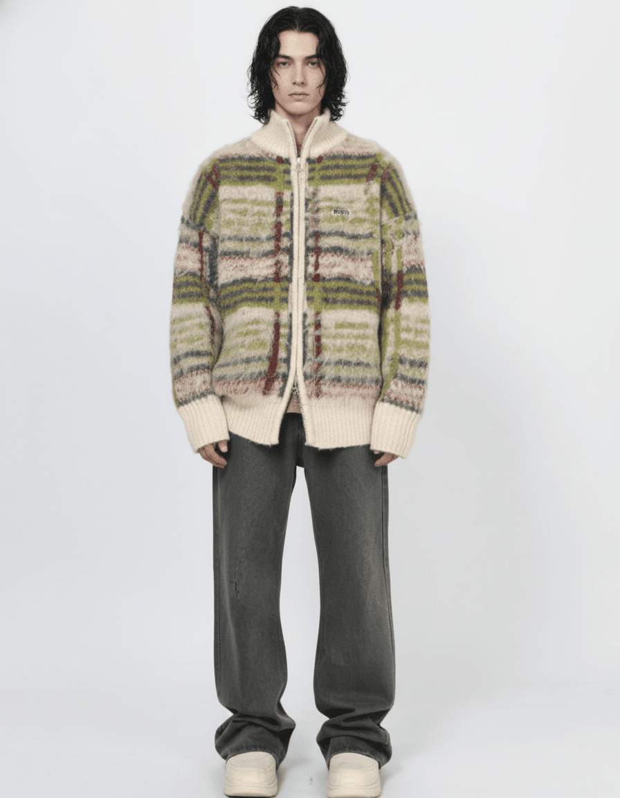 [Mz] striped zipper cardigan sweater knit na1884 