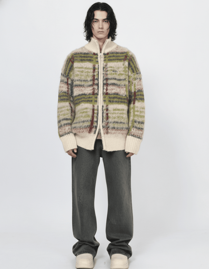 [Mz] striped zipper cardigan sweater knit na1884 