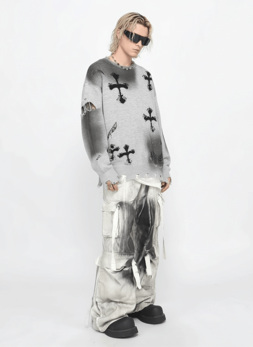 【Mz】high street broken hole cross pin knit na1547