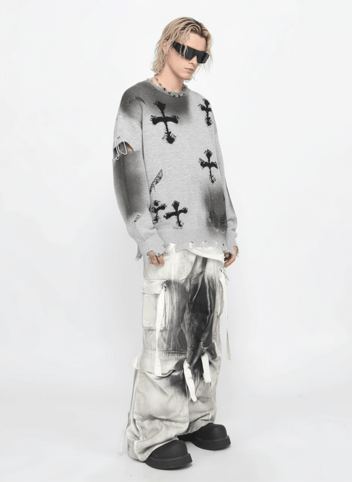 【Mz】high street broken hole cross pin knit na1547