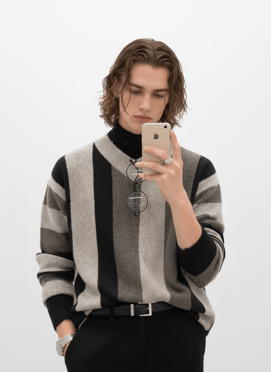 [MRCYC] V 넥 콘트라스트 오버 스웨터 na629 