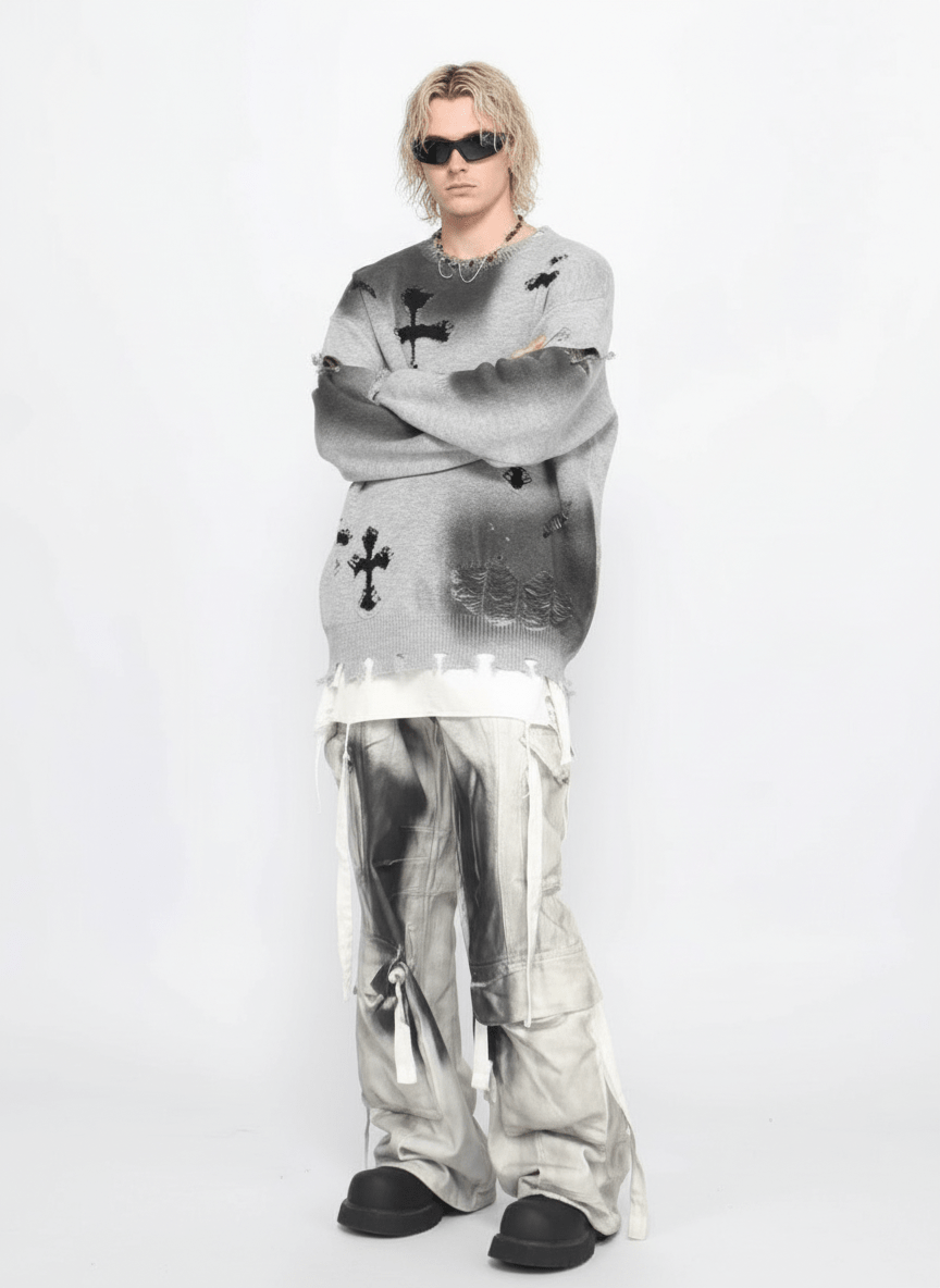 【Mz】high street broken hole cross pin knit na1547