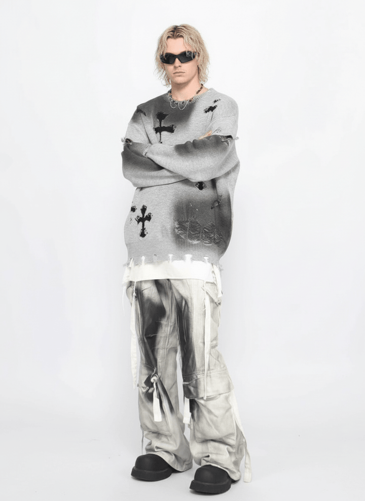 【Mz】high street broken hole cross pin knit na1547