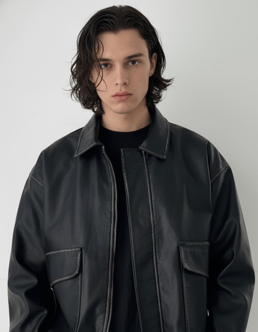 Noir Leather Utility Jacket na2263