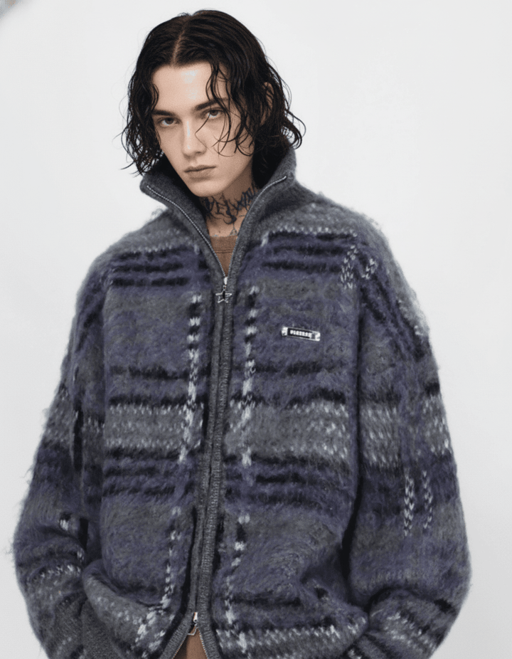 [Mz] striped zipper cardigan sweater knit na1884 