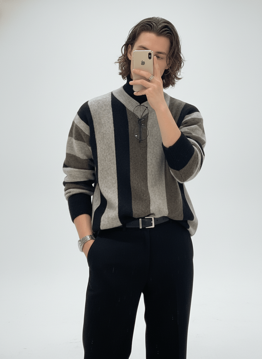 [MRCYC] V 넥 콘트라스트 오버 스웨터 na629 