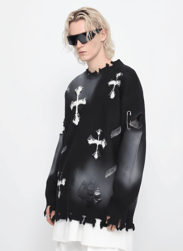 【Mz】high street broken hole cross pin knit na1547