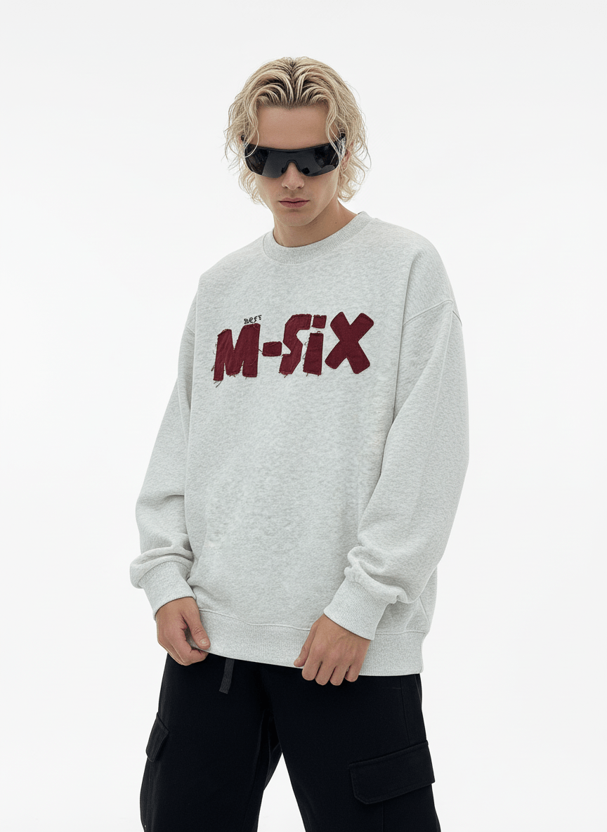 【Nanostudio】M-SIX 프린지 로고 크루넥 스웨트셔츠 na2205