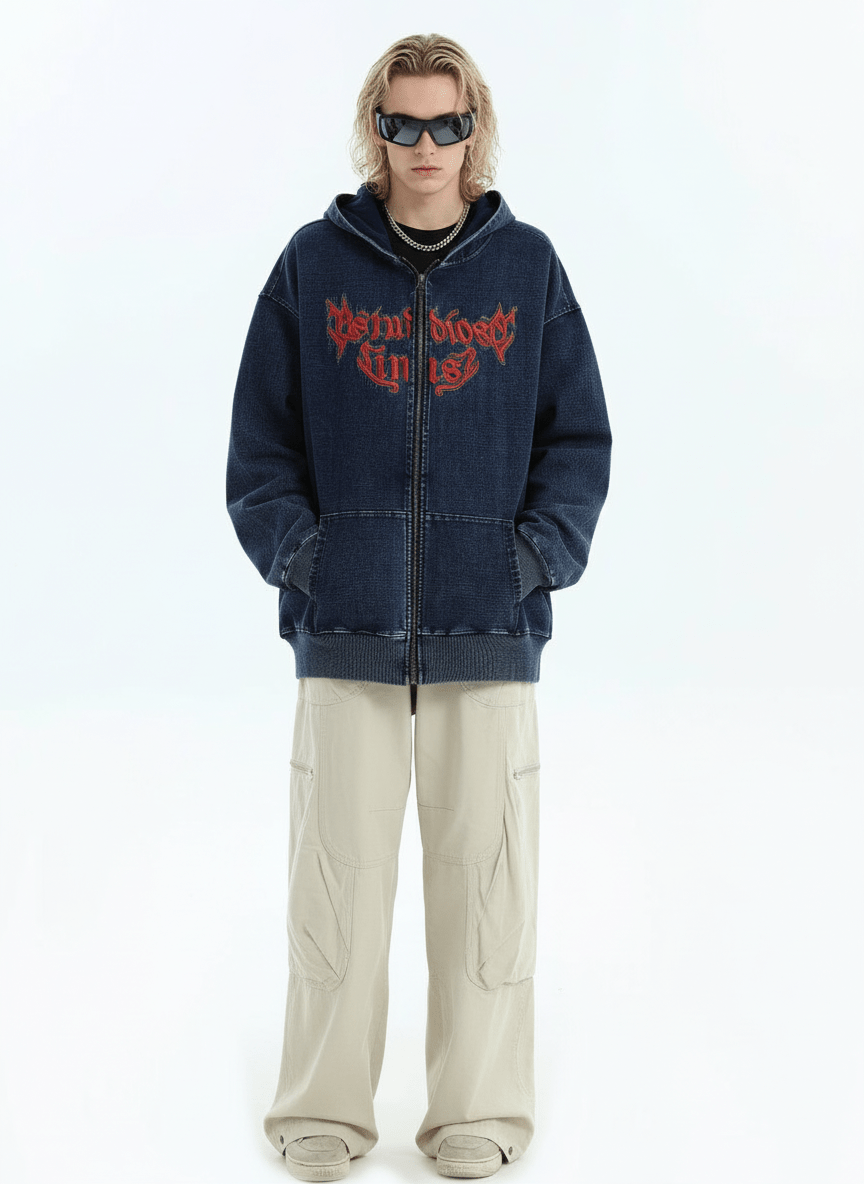 [INSstudios] Gothic Letter LOGO Denim Jacket na1631