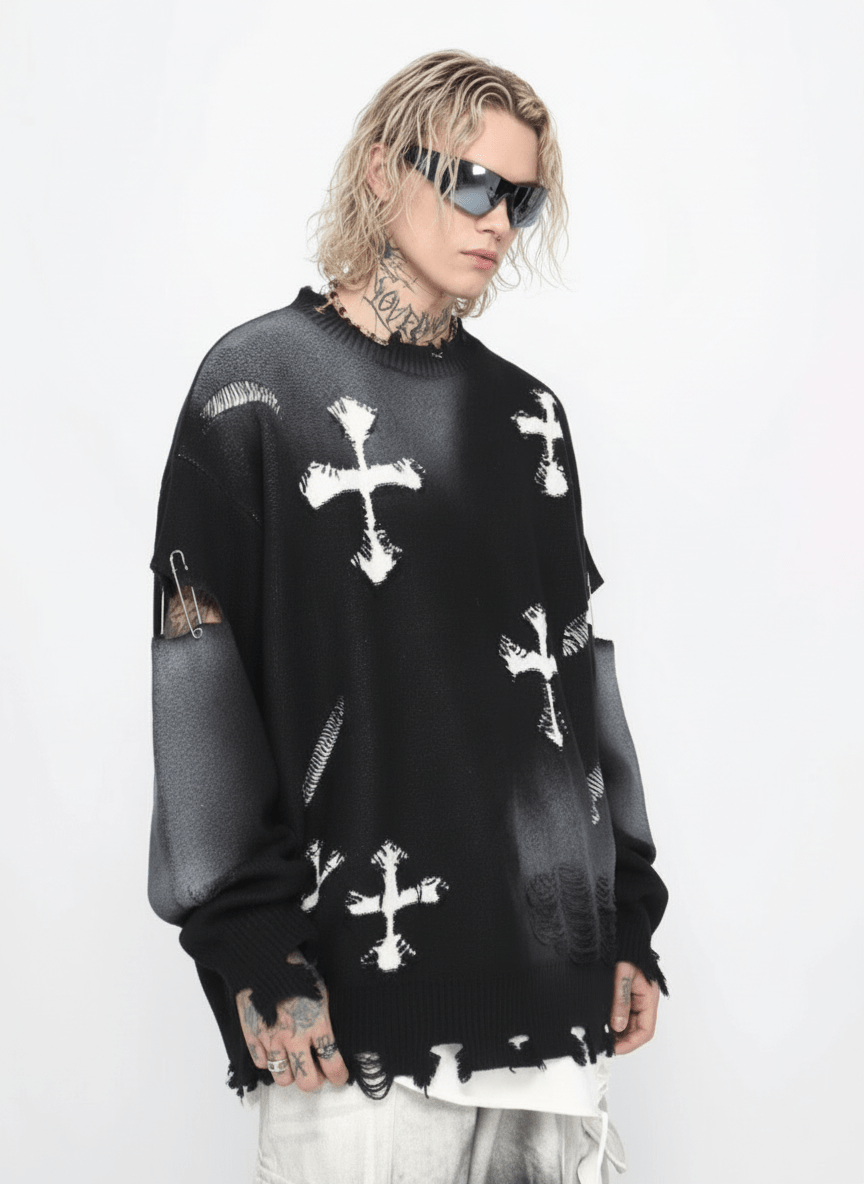 【Mz】high street broken hole cross pin knit na1547