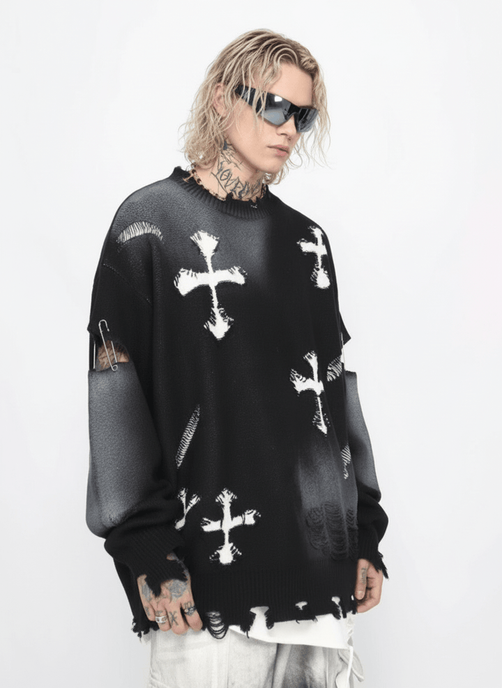 【Mz】high street broken hole cross pin knit na1547