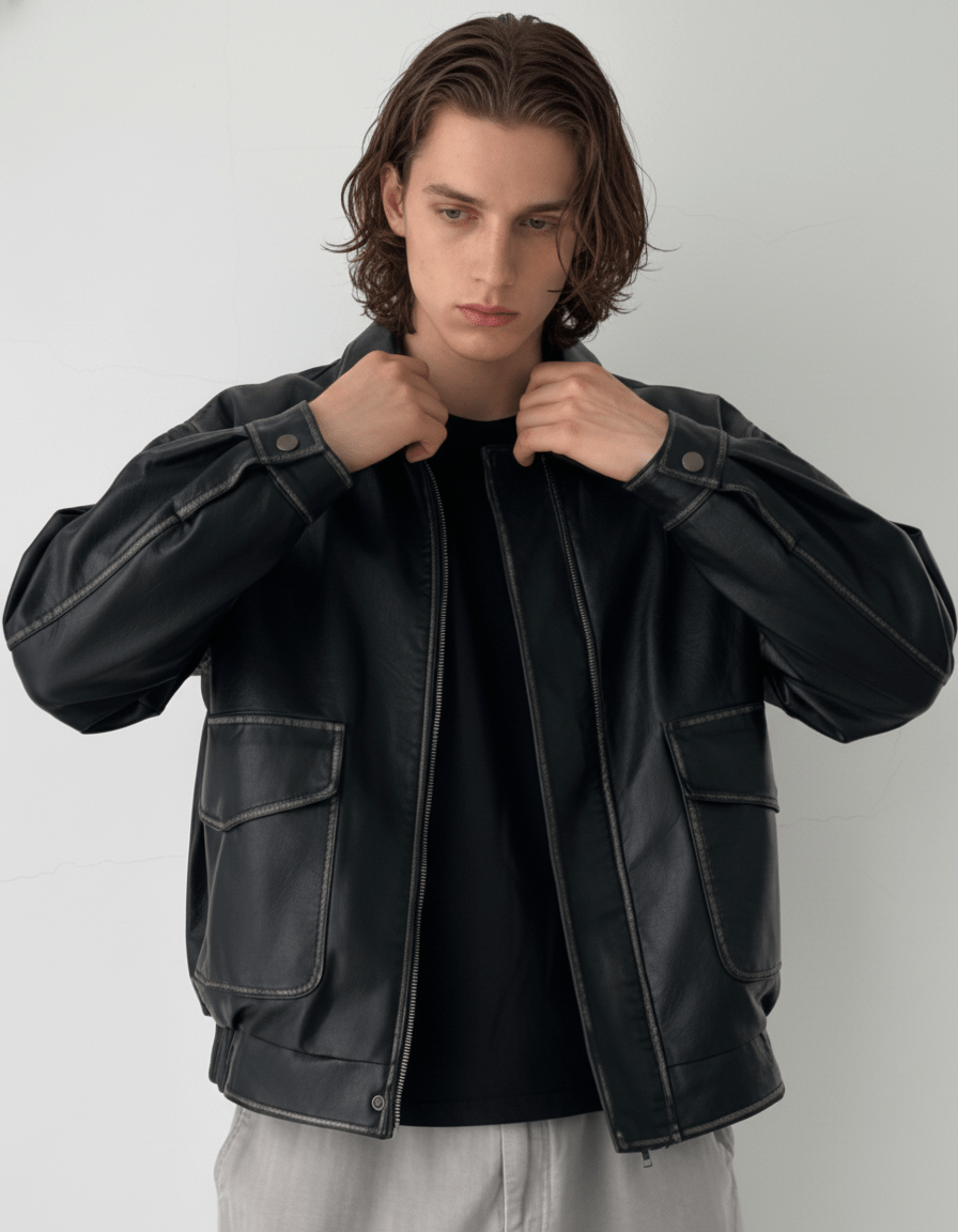 Noir Leather Utility Jacket na2263