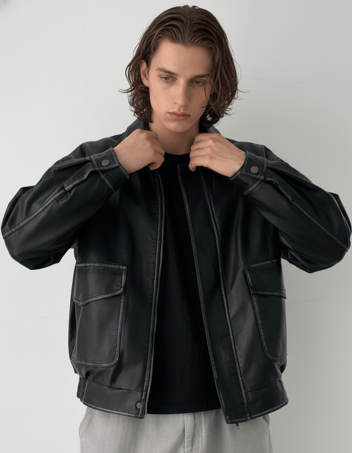Noir Leather Utility Jacket na2263